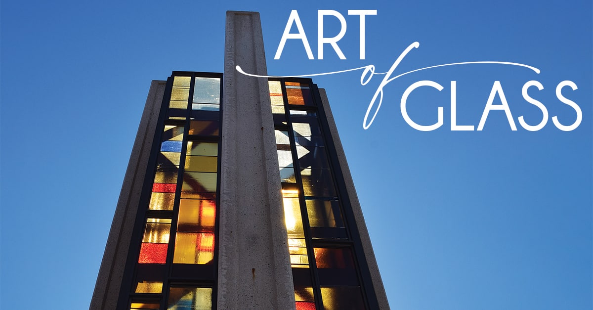 Title Image with the Iconic Stained Glass Column from Downtown Redding