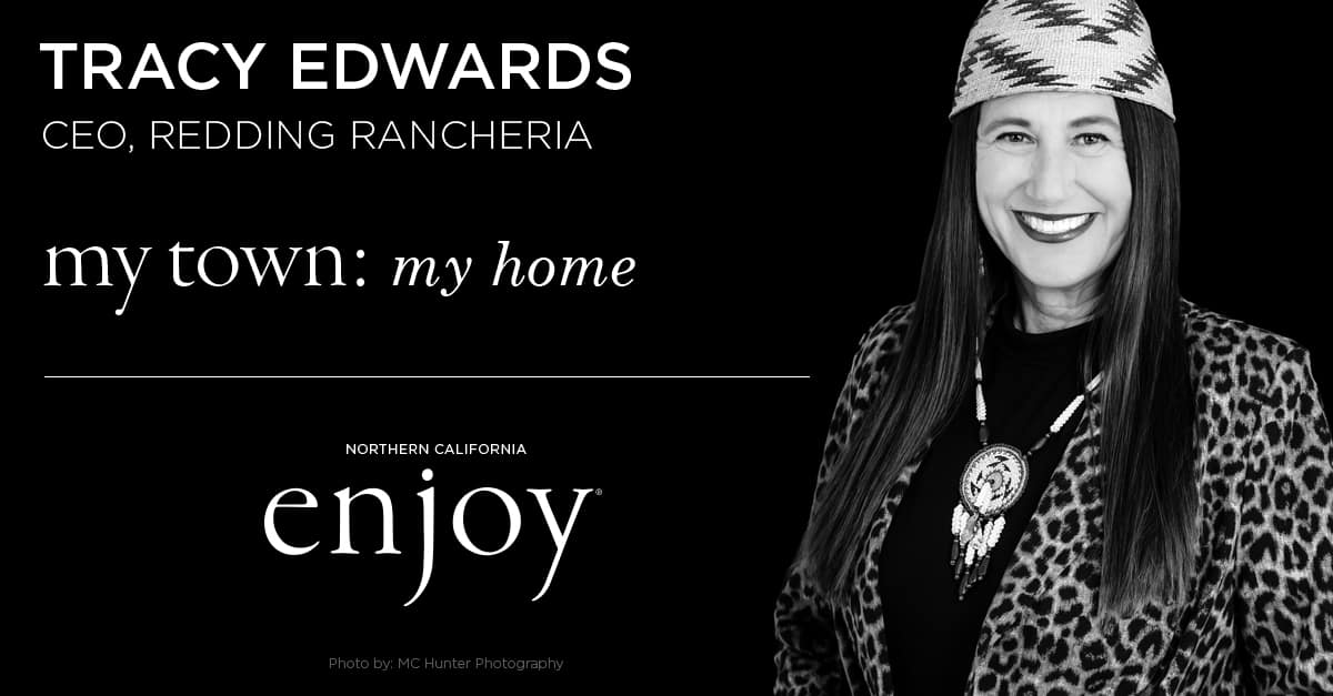 Tracy Edwards, CEO of Redding Rancheria on Black Background with Title Text.